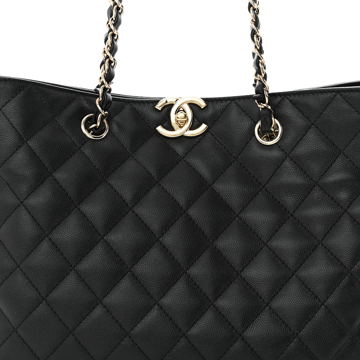 Caviar Quilted Small Shopping Tote Black