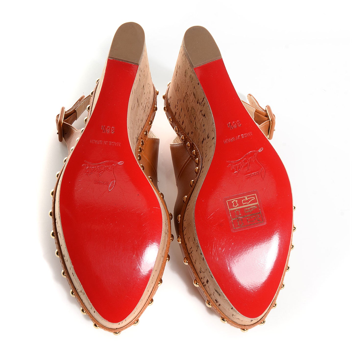 Calfskin Monico 100 Studded Cork Wedges 36.5 Fauve