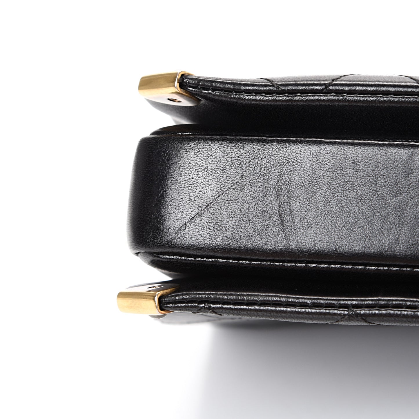 Shiny Lambskin Quilted Around The Corner Flap Black