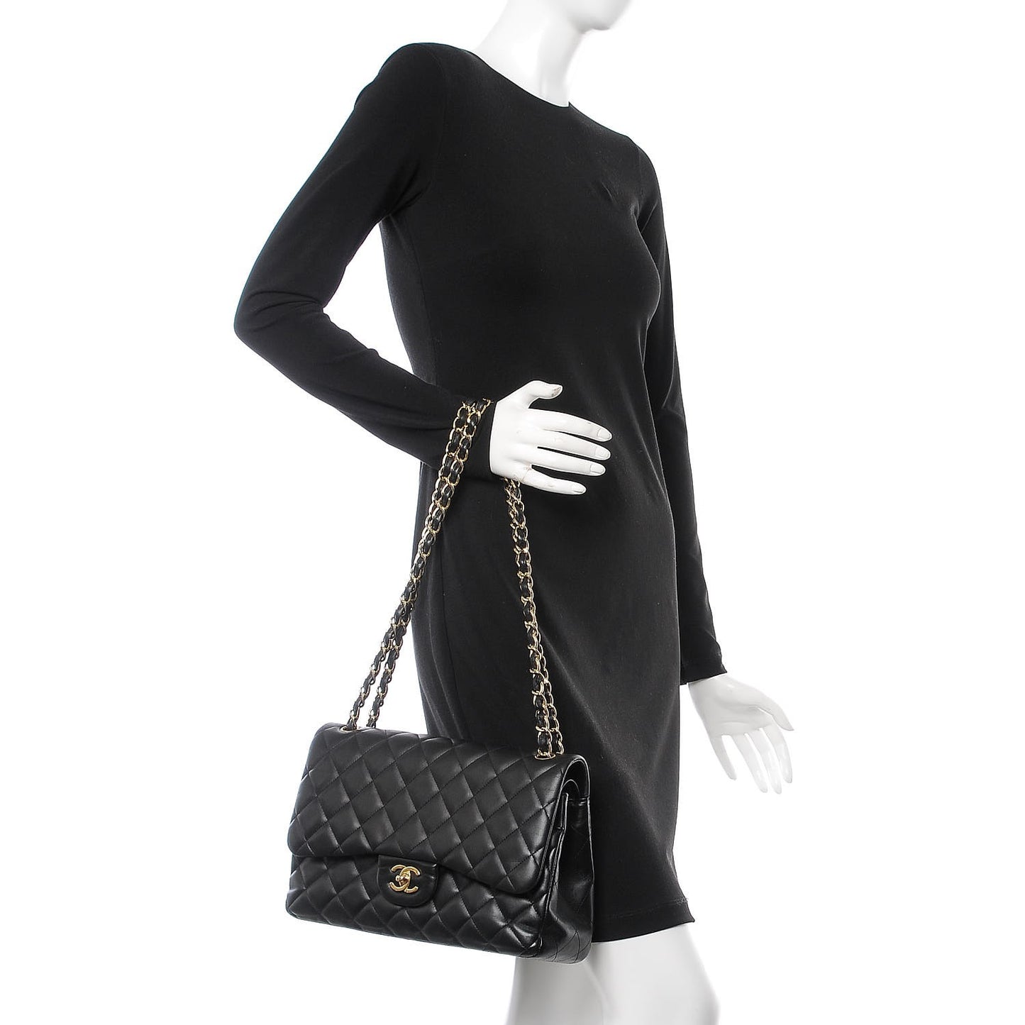 Lambskin Quilted Jumbo Double Flap Black