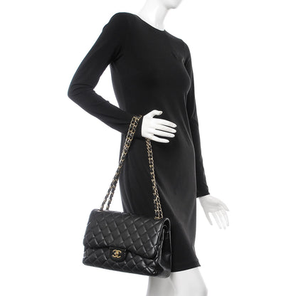 Chanel Lambskin Quilted Jumbo Double Flap Black 2 of 9