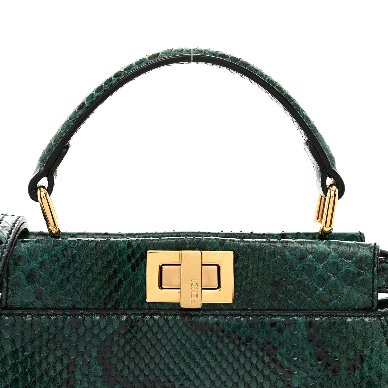 Fendi Snakeskin Shiny Nappa Mini Peekaboo Iconic Satchel Green 6 of 10