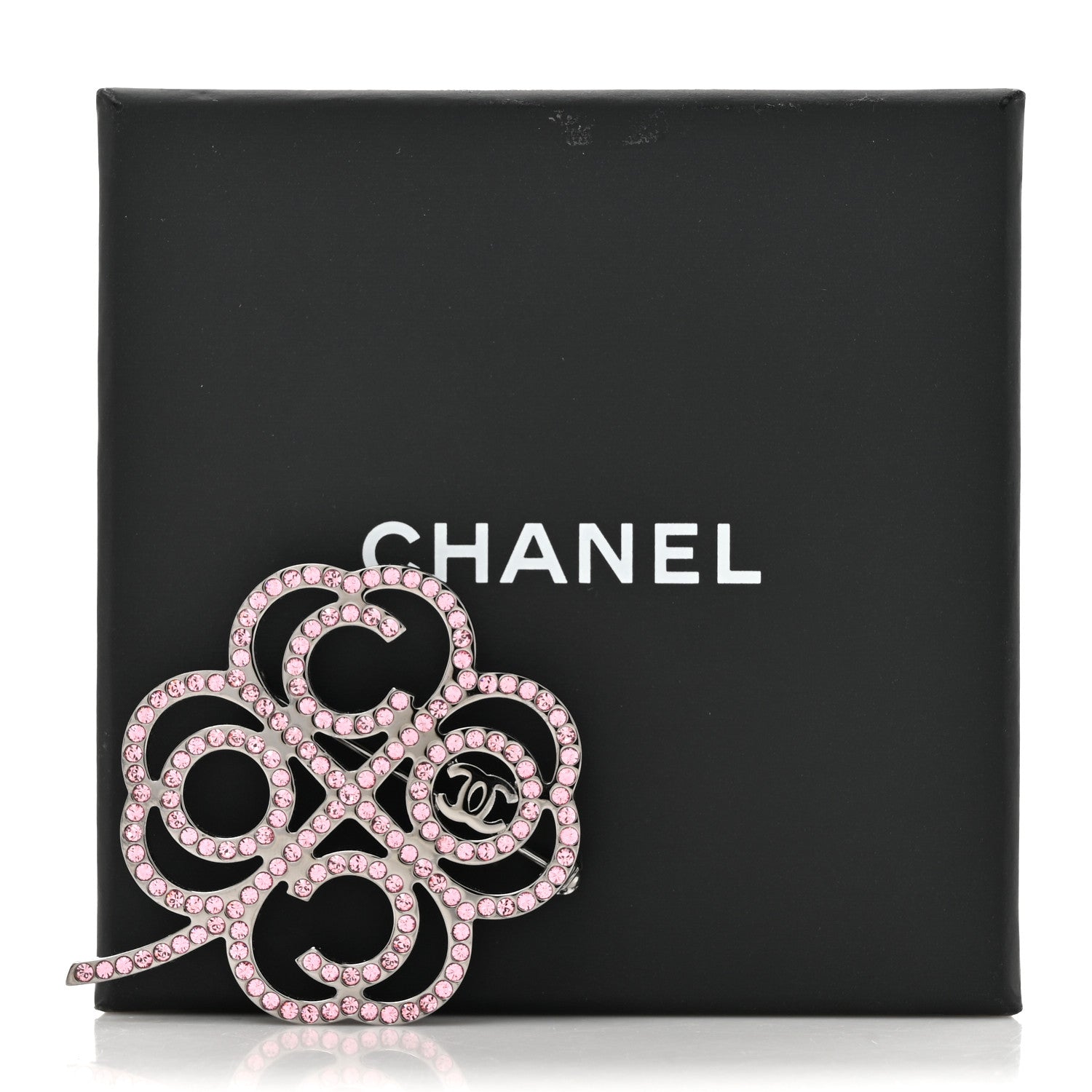 Chanel Metal Strass Clover CC Brooch Pink Ruthenium 4 of 4
