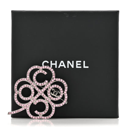 Chanel Metal Strass Clover CC Brooch Pink Ruthenium 4 of 4