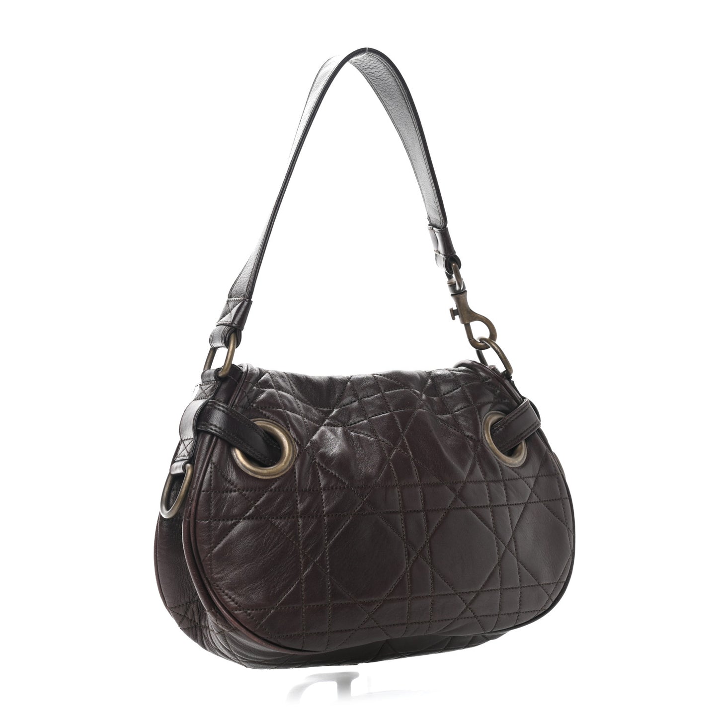 Lambskin Cannage Shoulder Bag Dark Brown