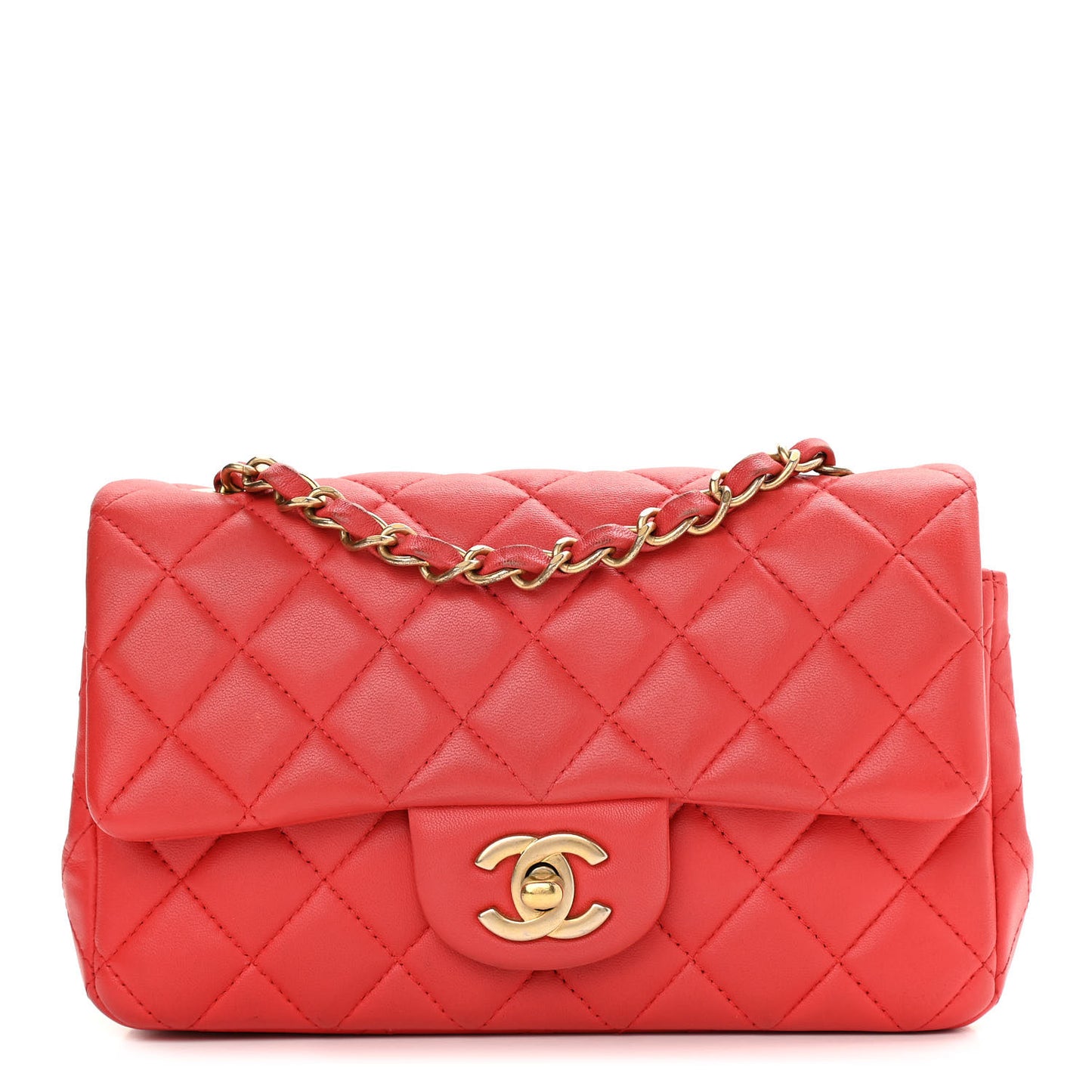 Lambskin Quilted Mini Rectangular Flap Red