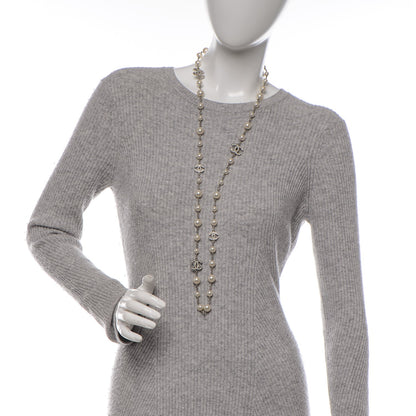 Chanel Crystal Pearl CC Long Necklace Silver 2 of 6