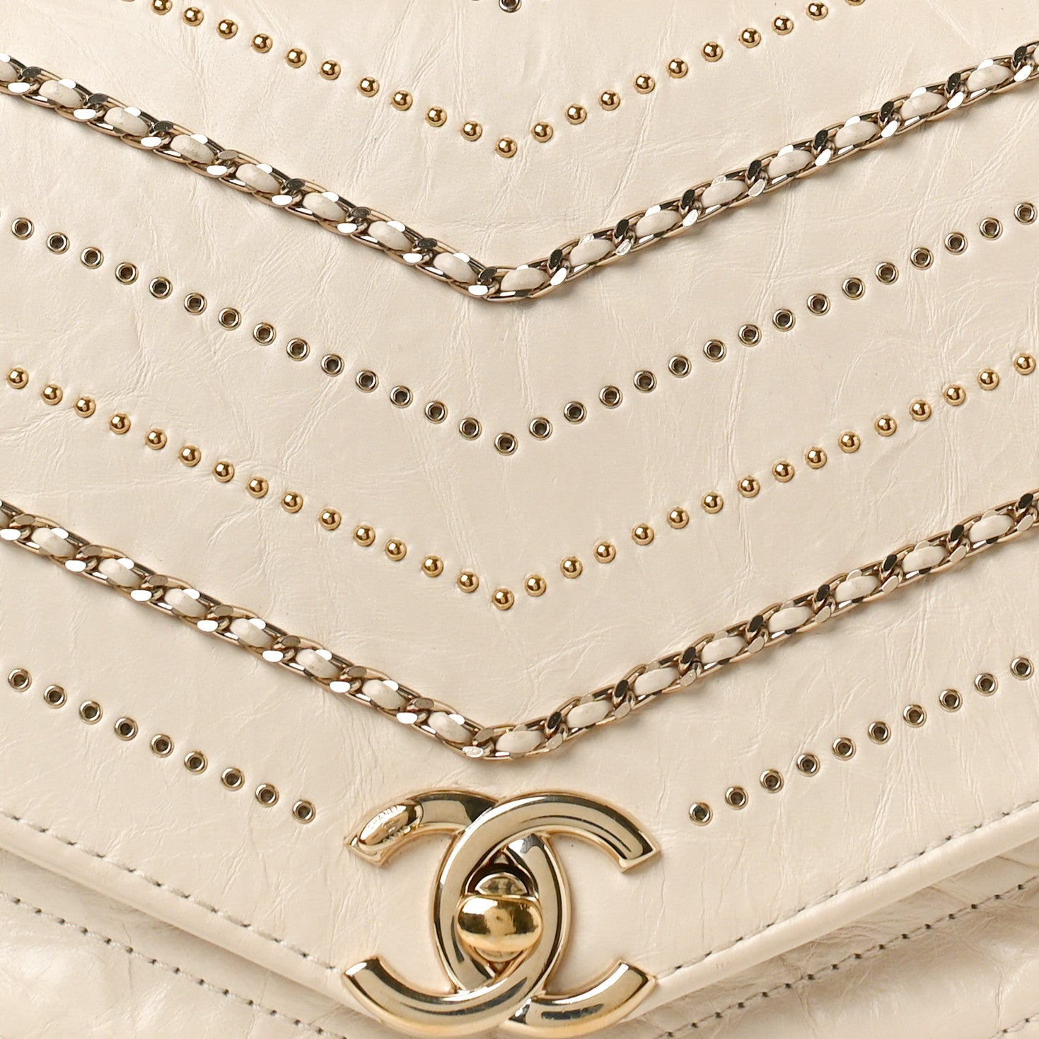 Chanel Crumpled Calfskin Chevron Chain Mini Square Ivory 8 of 13