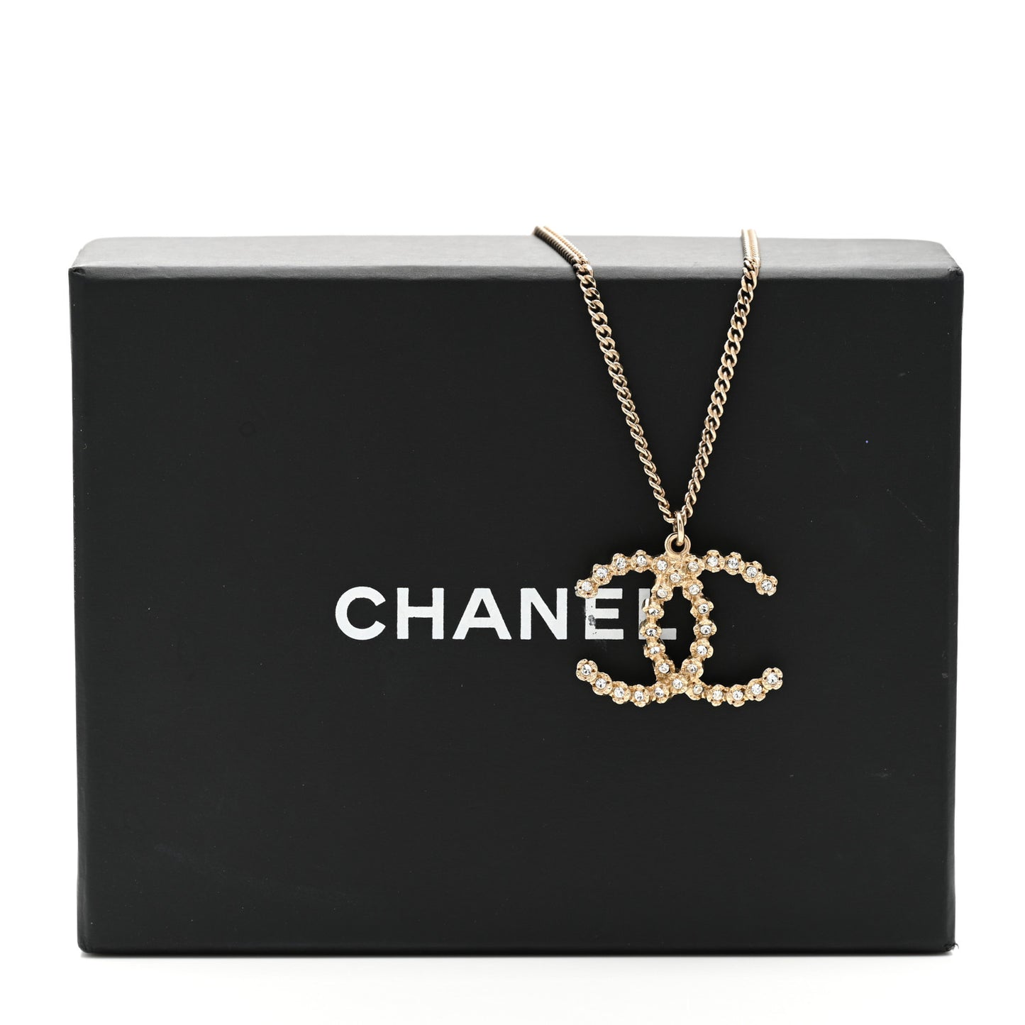 Metal Crystal CC Pendant Necklace Gold