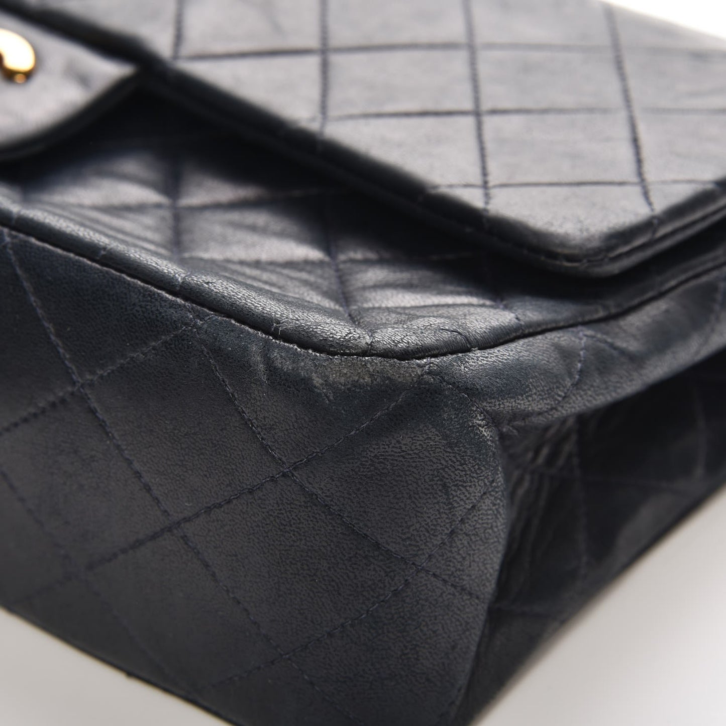 Lambskin Quilted Medium Double Flap Navy