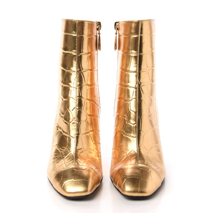 Chanel Calfskin Crocodile Embossed Cap Toe Ankle Boots 36 Gold 2 of 8