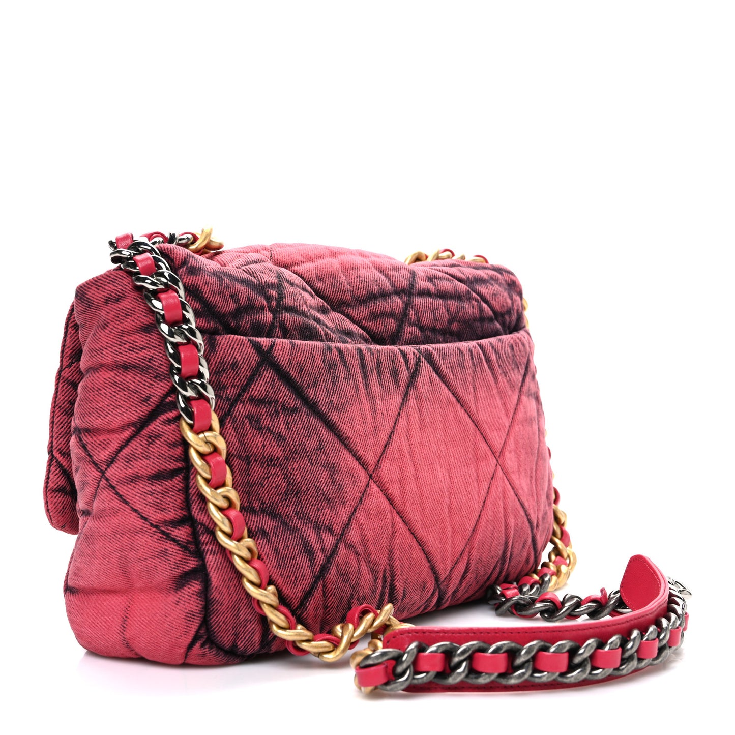 Washed Denim Quilted Medium Chanel 19 Flap Pink