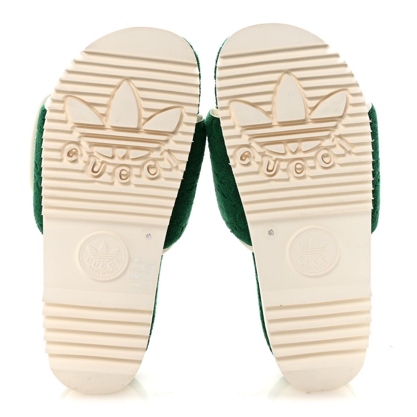 X ADIDAS Terry Cloth Trefoil GG Monogram Womens Platform Sandals 40  Green Off White