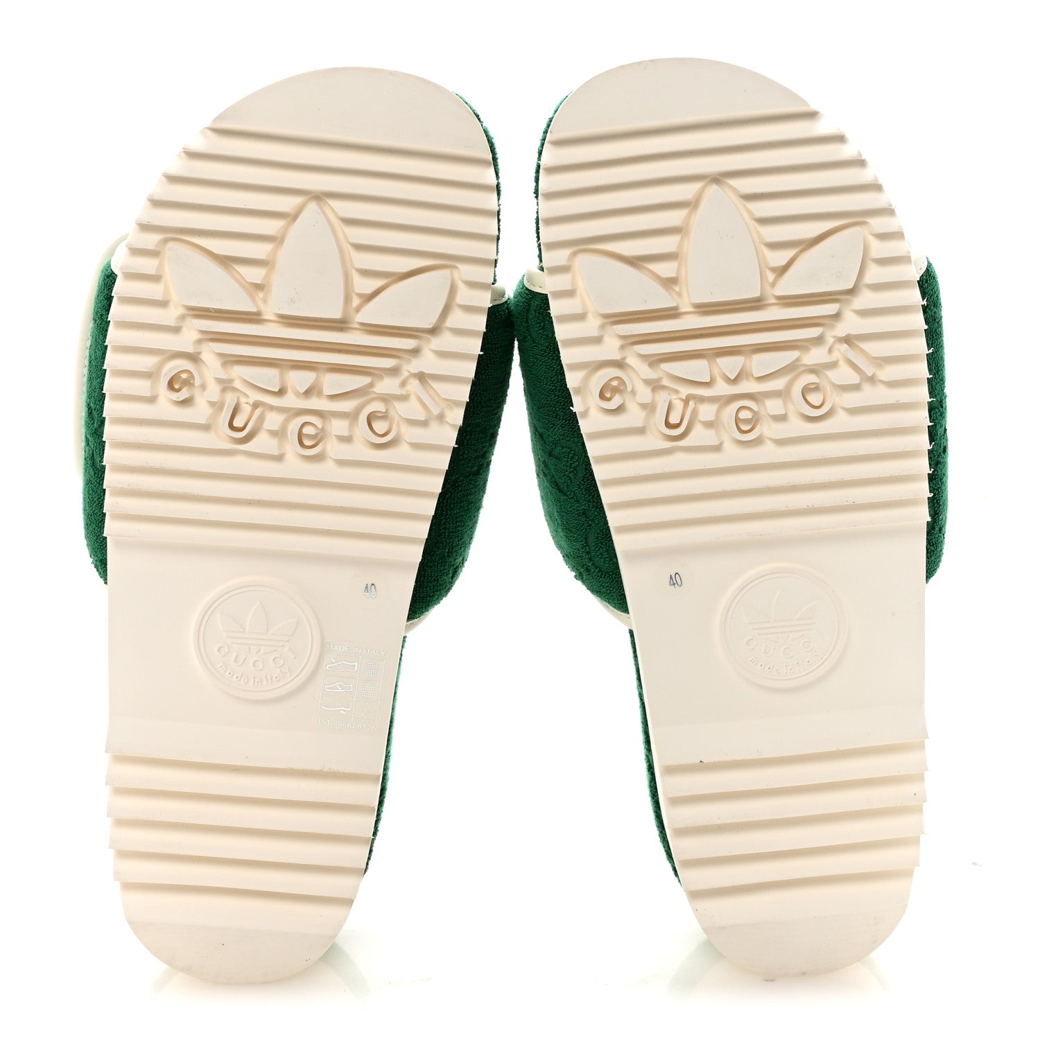 Gucci X ADIDAS Terry Cloth Trefoil GG Monogram Womens Platform Sandals 40  Green Off White 6 of 9