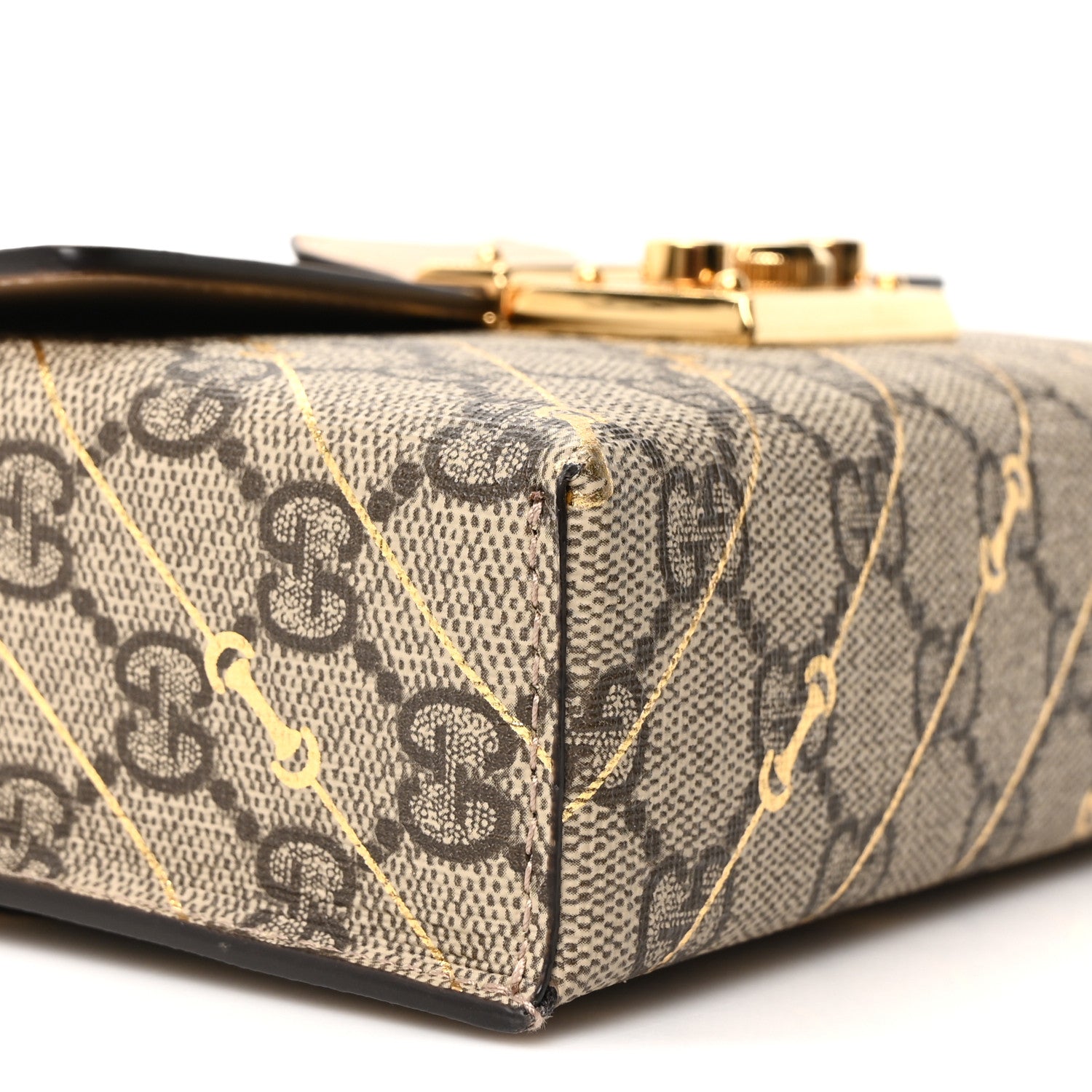 Gucci GG Supreme Monogram Calfskin Horsebit Print Mini Padlock Top Handle Shoulder Bag Beige Ebony Light Pink 8 of 10