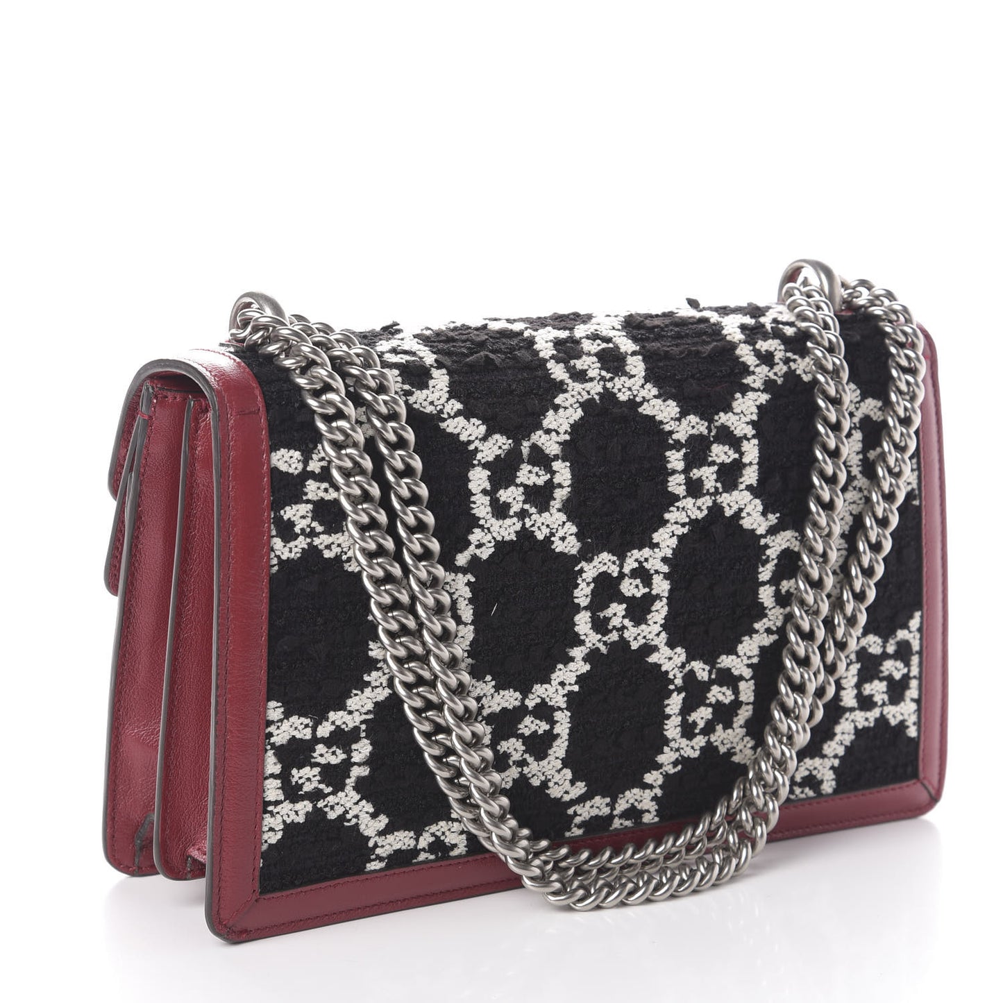 Tweed GG Monogram Small Dionysus Shoulder Bag Black White Romantic Cherry