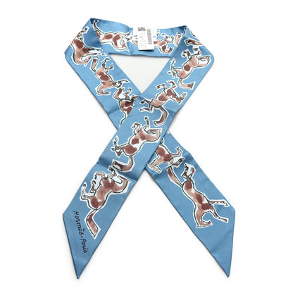 Hermes Silk Chevaux En Liberte Twilly Bleu Glacier Beige 1 of 3