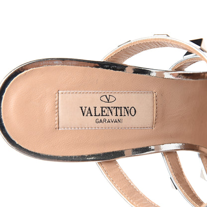 Valentino Garavani Metallic Pebbled Calfskin Rockstud 90mm Cage Mules 36 Silver 7 of 8