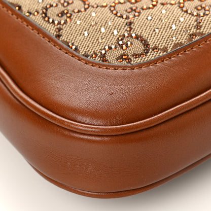 Gucci New Canvas Charisma Calfskin Crystal GG Monogram Mini Jackie 1961 Hobo Camel Ebony 7 of 8