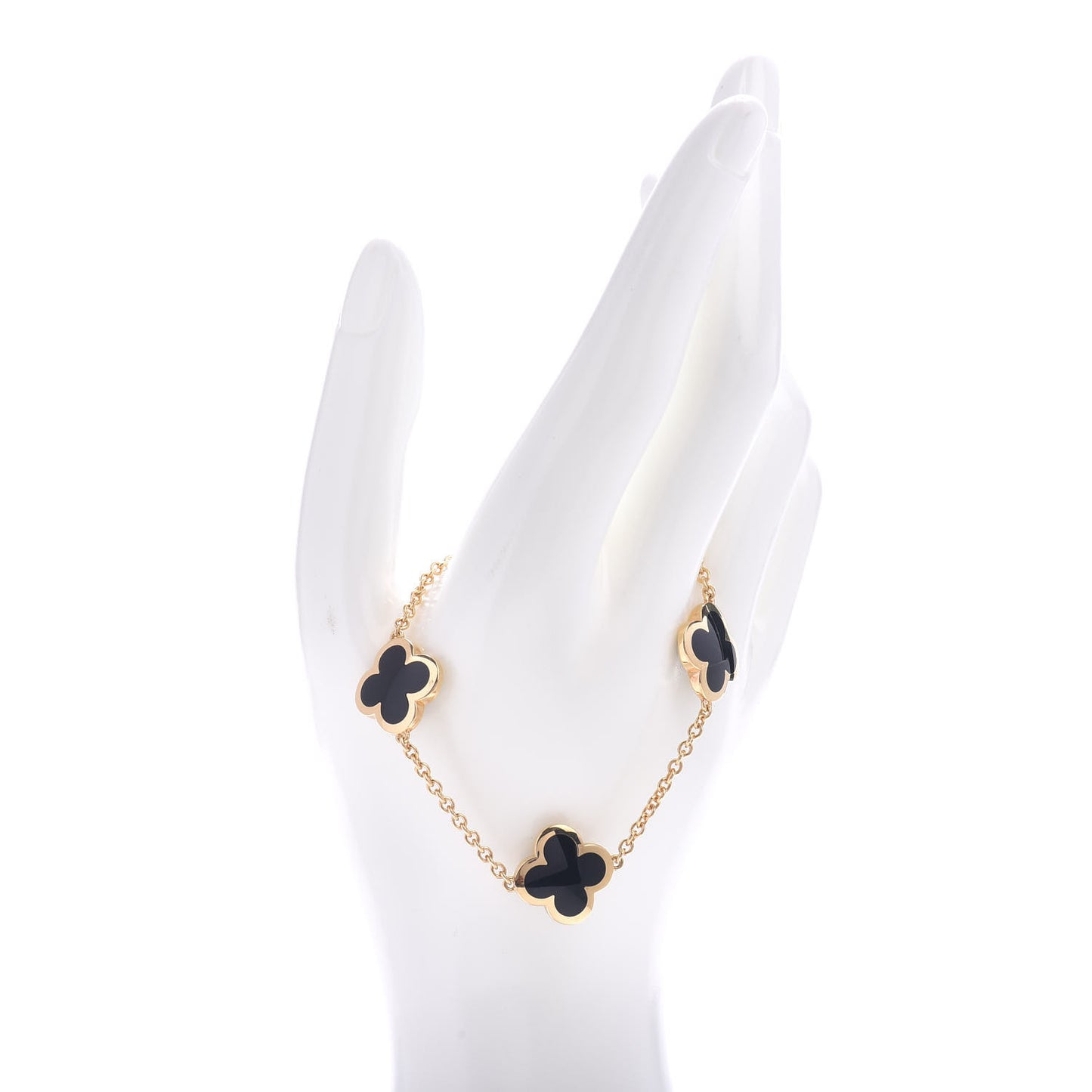 18K Yellow Gold Black Onyx 4 Motifs Pure Alhambra Bracelet
