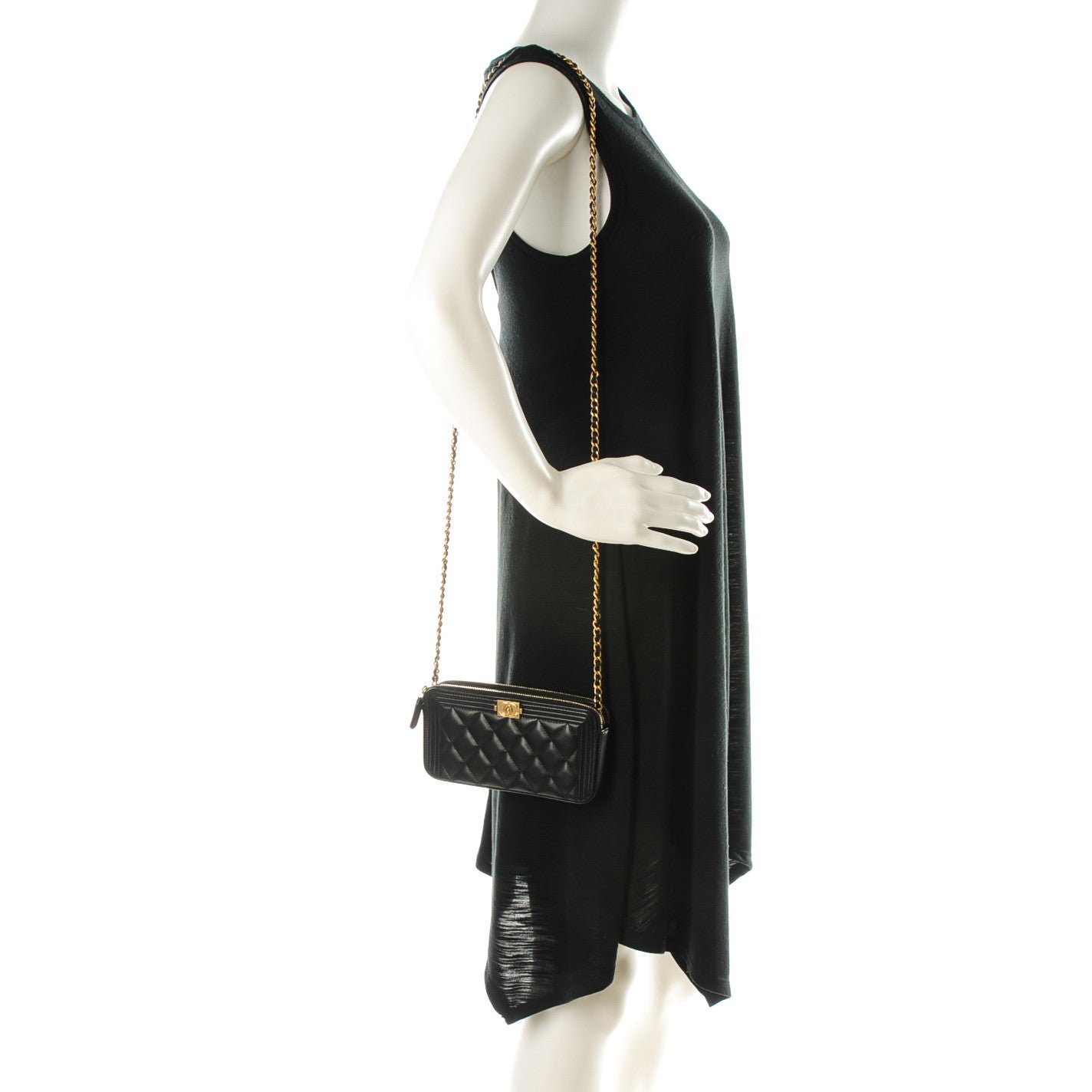 Chanel Lambskin Quilted Small Boy Clutch With Chain Black 4 of 9