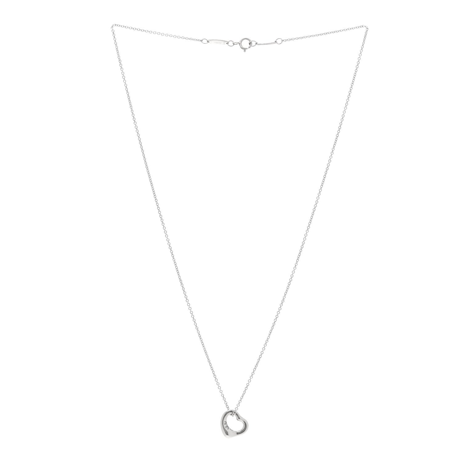 Tiffany Platinum Diamond 11mm Elsa Peretti Open Heart Pendant Necklace 3 of 5