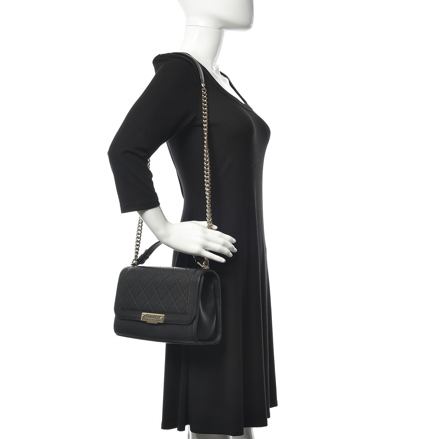 Chanel Grained Calfskin Quilted Medium Label Click Flap Bag Black 2 of 15