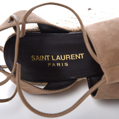 Saint Laurent Kid Scamosciato Espadrille Lace Up Wedges 38.5 New Sigaro 6 of 8