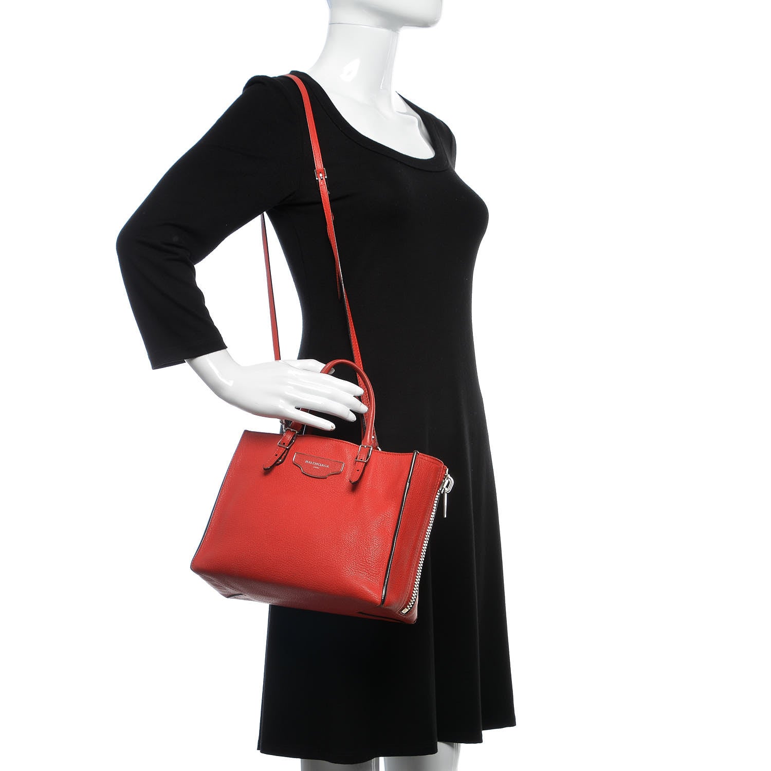 Balenciaga Grained Calfskin Plate Hardware Papier A6 Zip Around Tote Rouge Houx 2 of 16