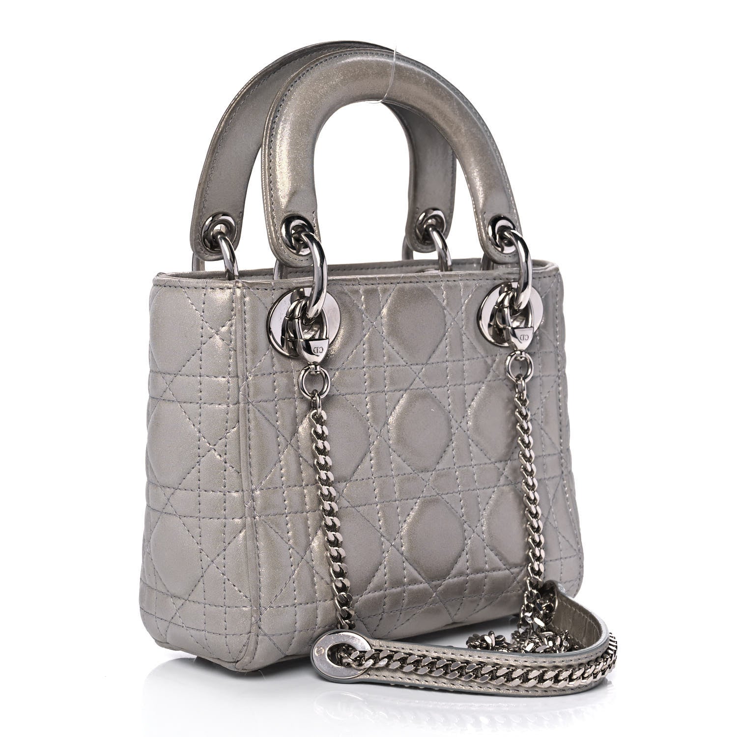 Christian Dior Metallic Lambskin Cannage Mini Lady Dior Silver 2 of 9