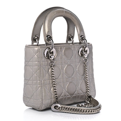 Christian Dior Metallic Lambskin Cannage Mini Lady Dior Silver 2 of 9