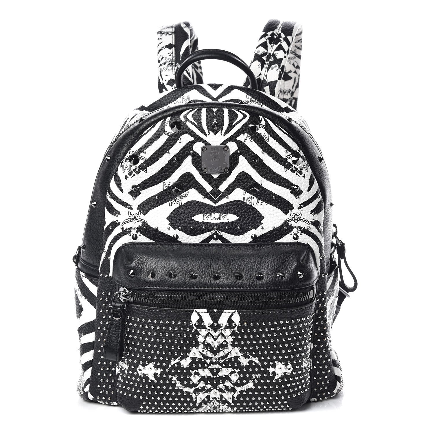 MCM Striped Visetos Small Funky Zebra Stark Backpack Black White 1 of 9