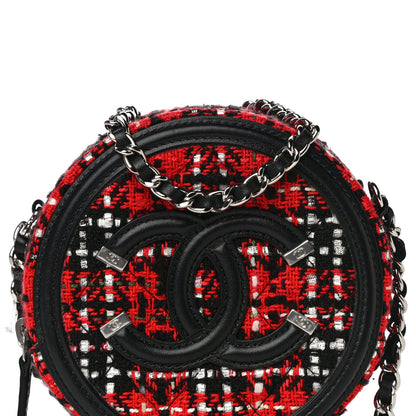 Chanel Tweed Quilted Round Filigree Clutch With Chain Red Black 9 of 13