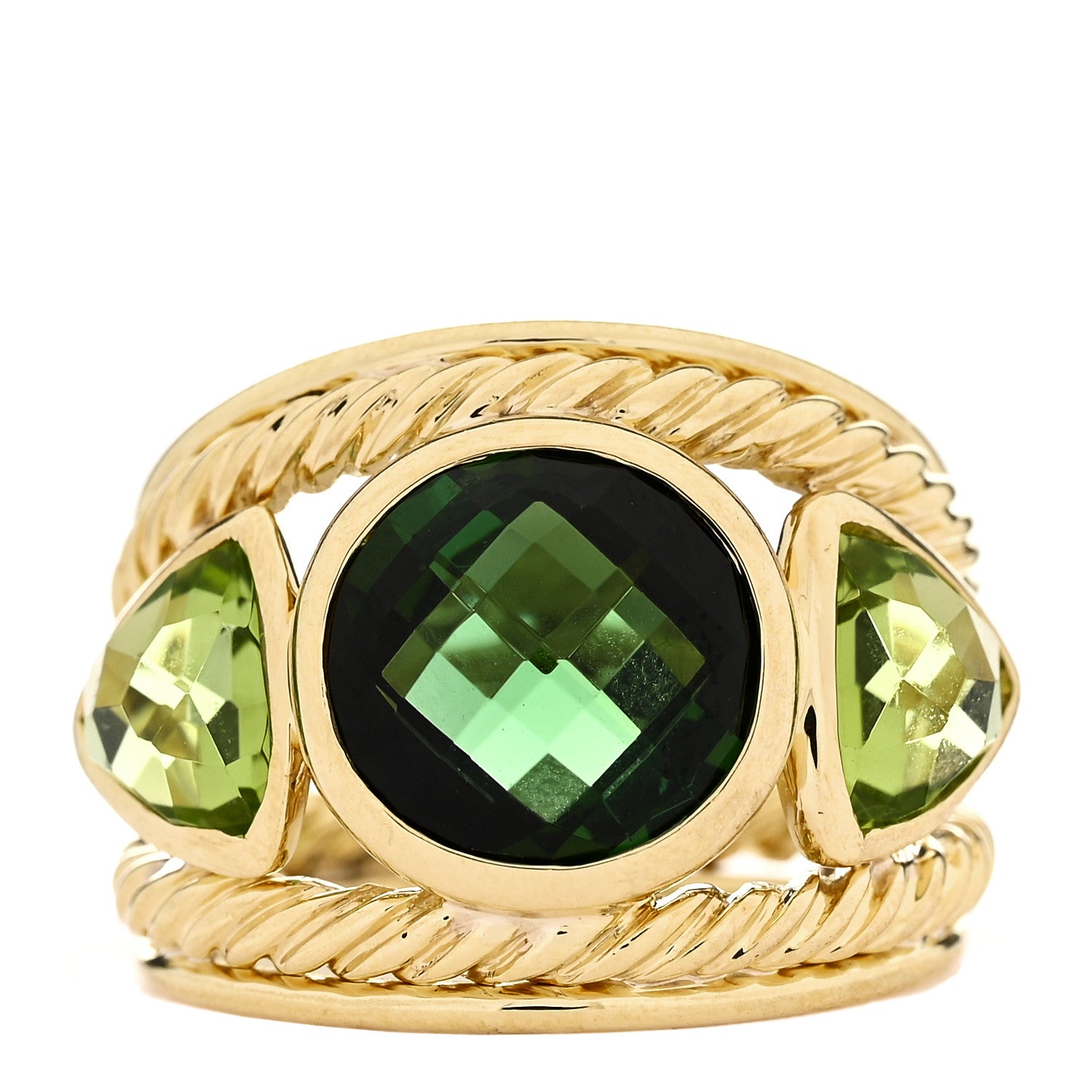 David Yurman 18K Yellow Gold Green Tourmaline Peridot Renaissance Ring 52 6 1 of 5