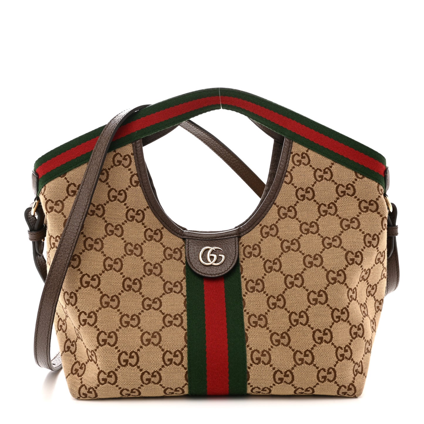 Monogram Web Small Giglio Tote Bag Beige Dark Brown