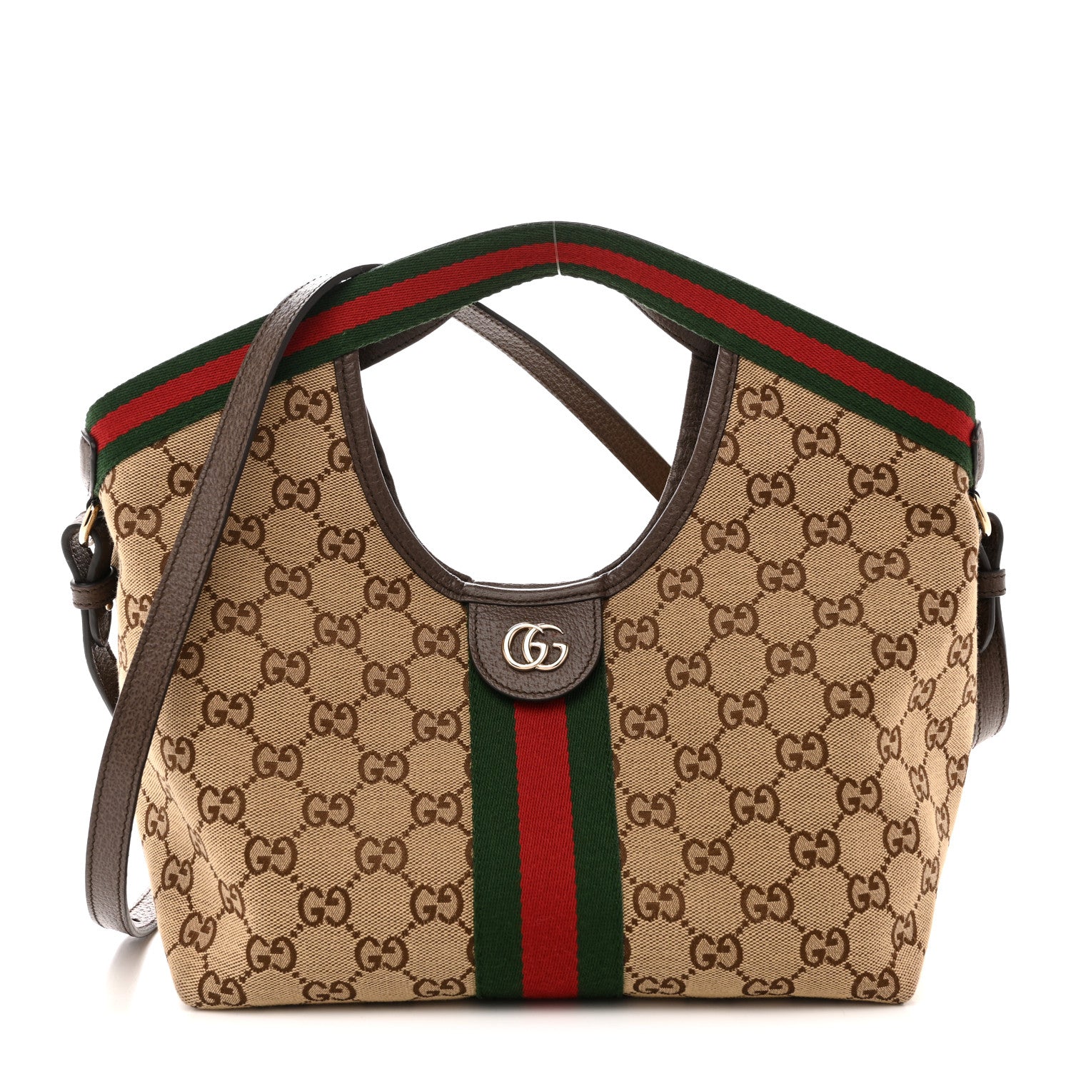 Gucci Monogram Web Small Giglio Tote Bag Beige Dark Brown 1 of 13