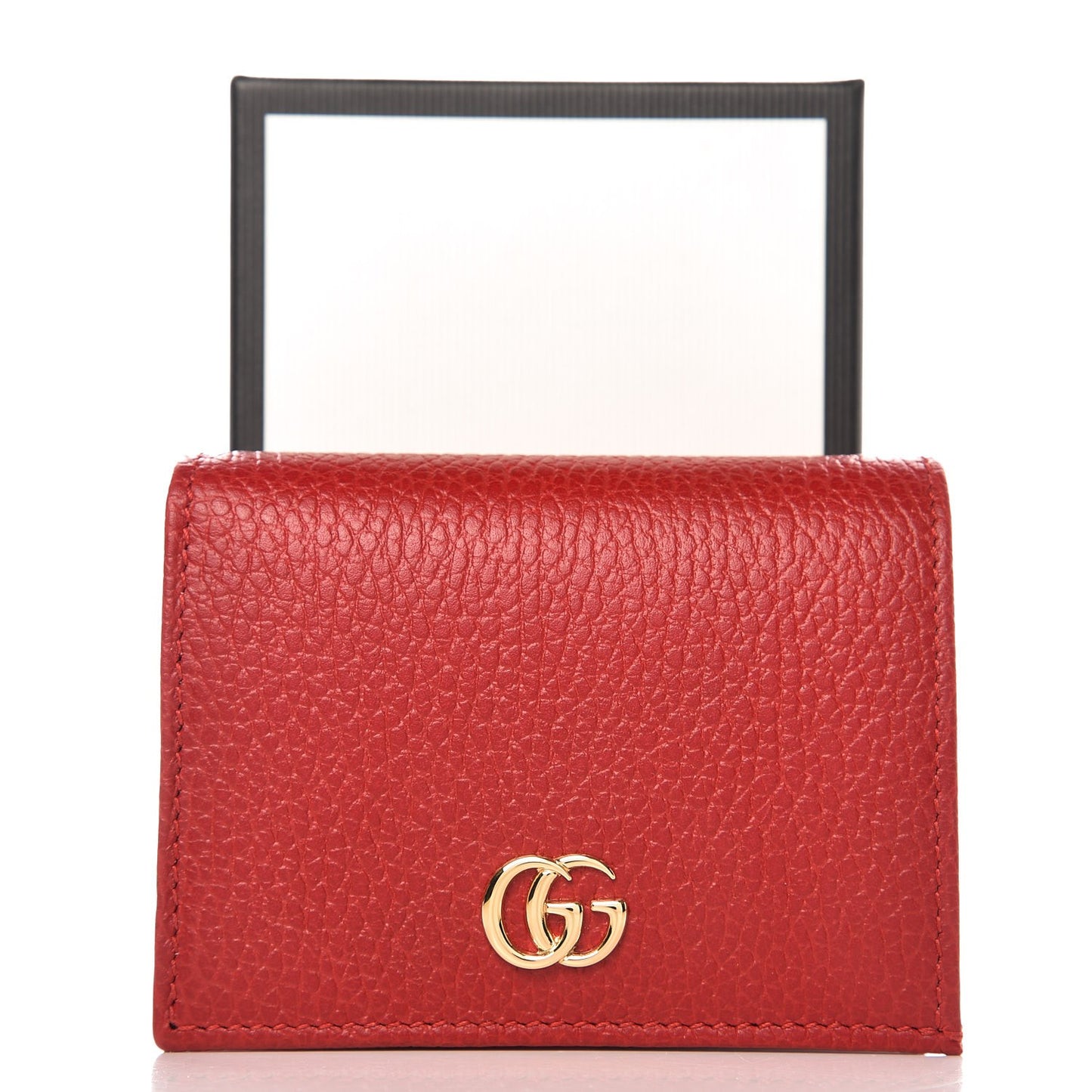 Pebbled Calfskin GG Marmont Card Case Hibiscus Red
