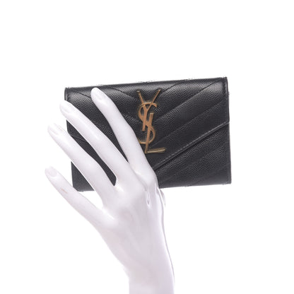 Saint Laurent Grain De Poudre Matelasse Chevron Small Monogram Envelope Wallet Black 2 of 9