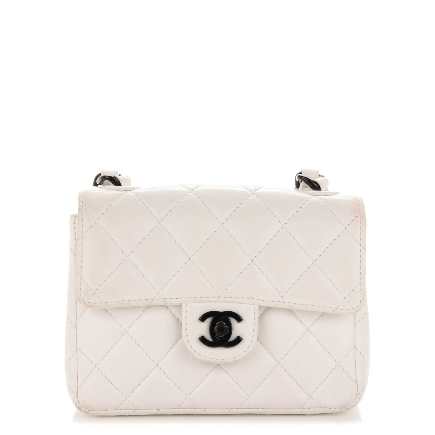 Lambskin Quilted Bekko Resin Mini Square Flap White