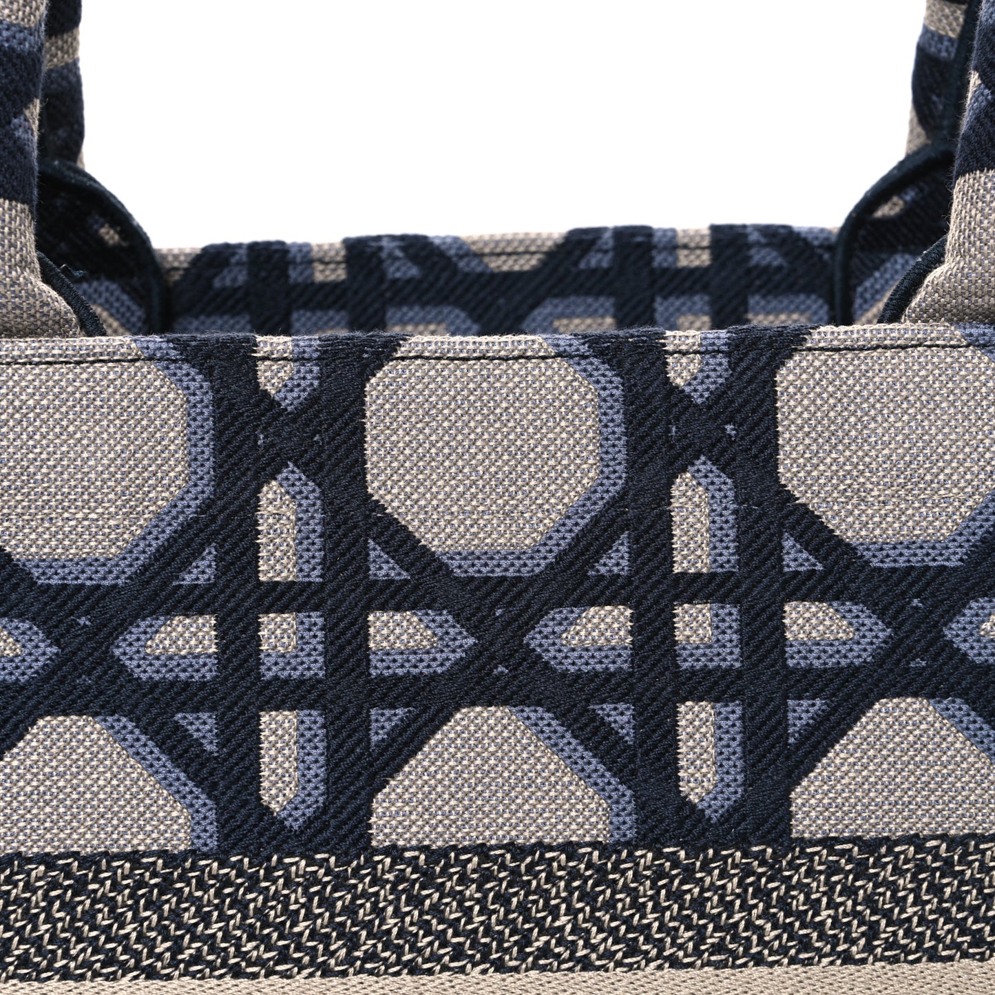 Canvas Macrocannage Embroidered Medium Book Tote Beige Blue