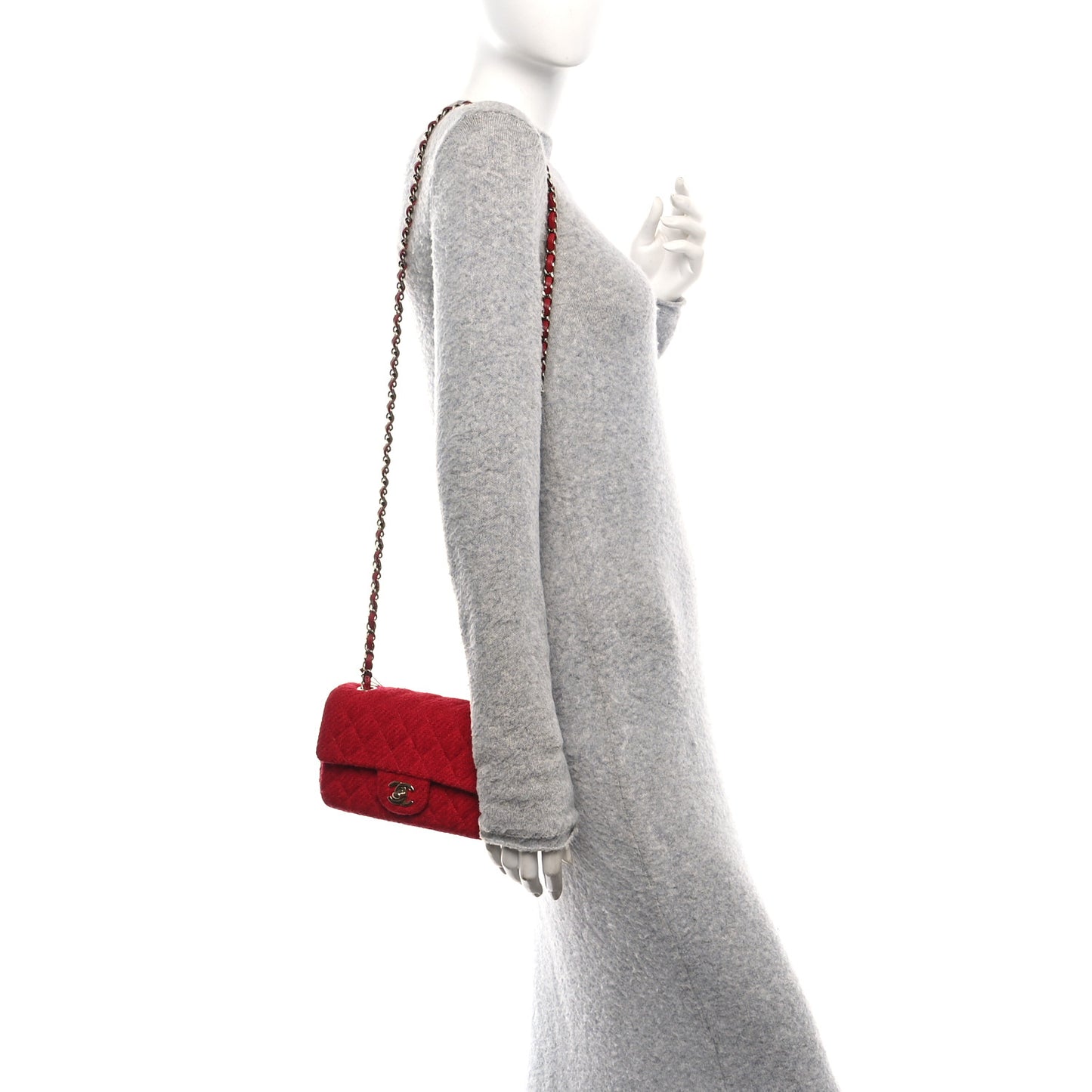 Tweed Quilted Mini Rectangular Flap Red