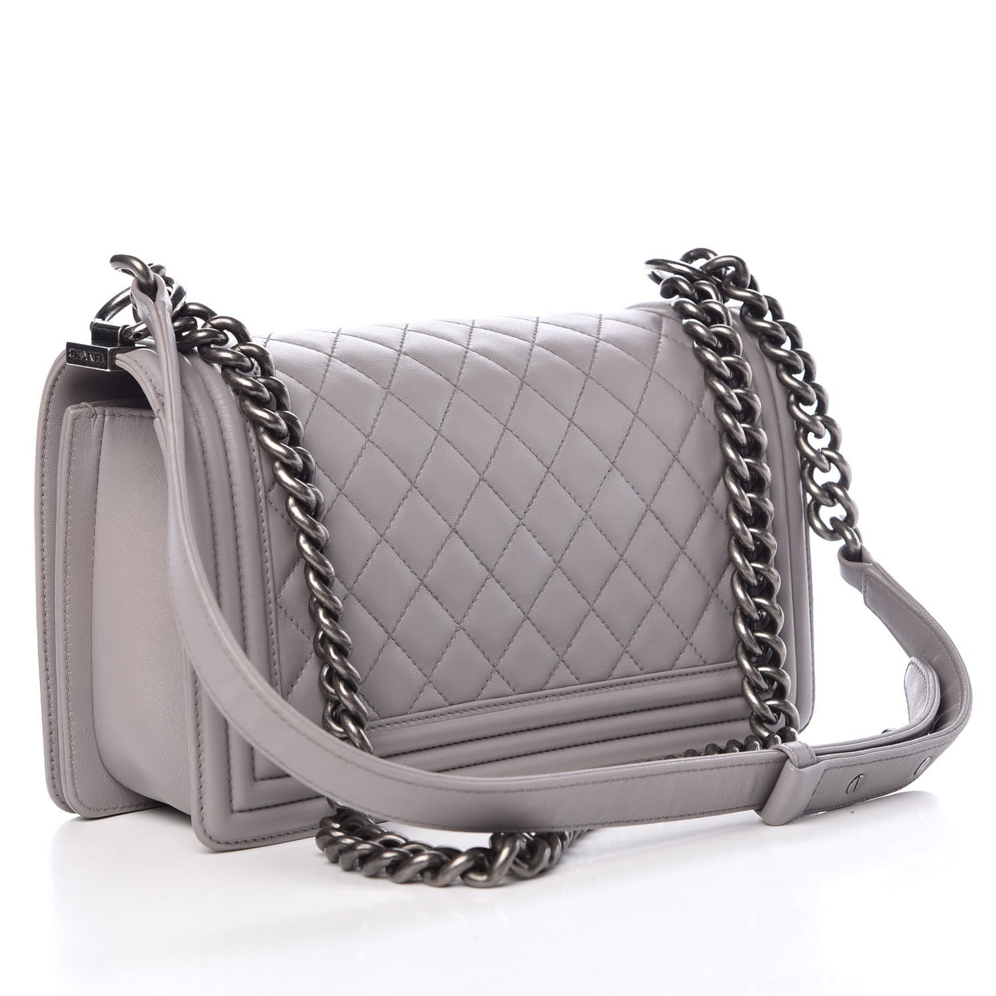 Calfskin Quilted Medium Boy Flap Grey