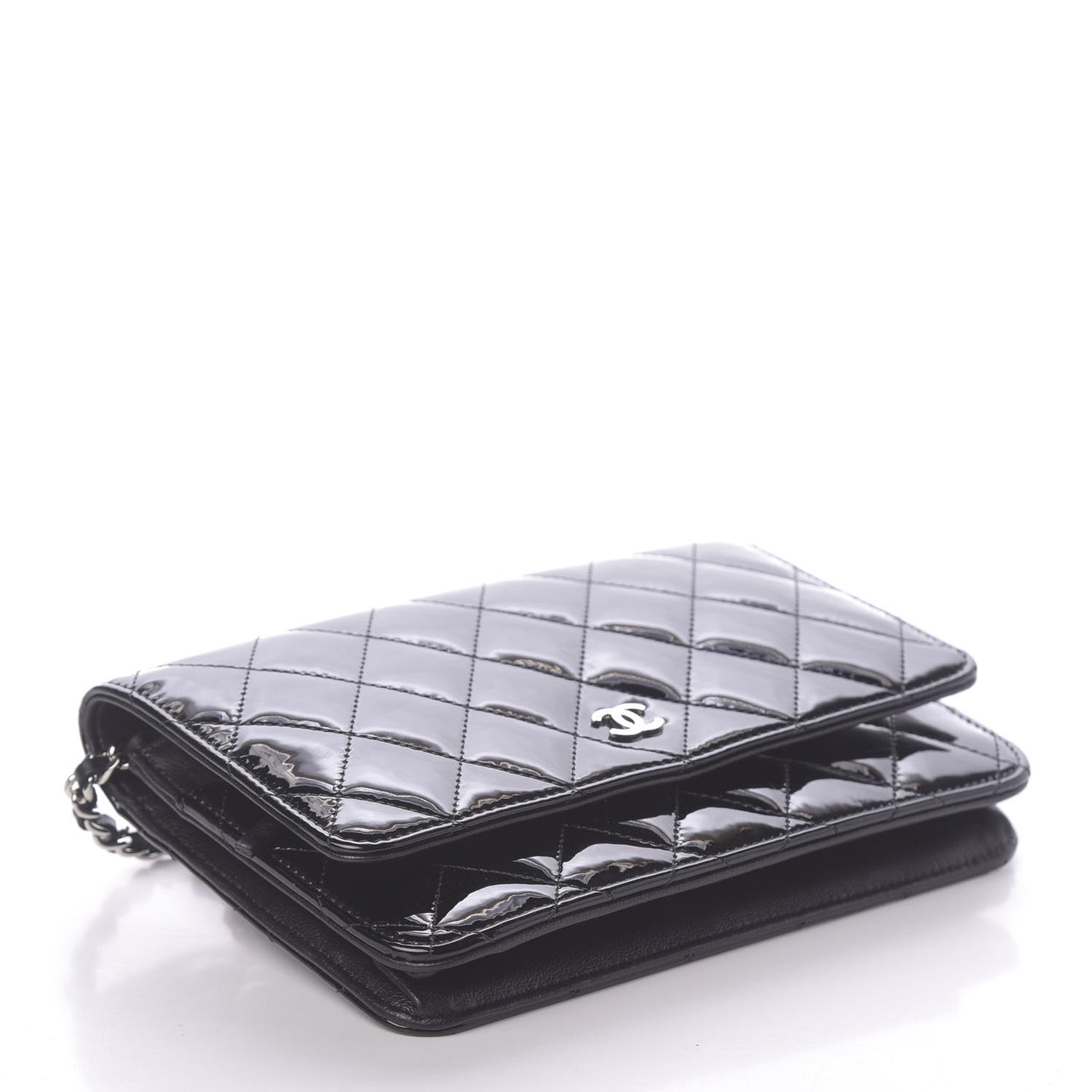 Patent Quilted Wallet On Chain WOC Navy Blue
