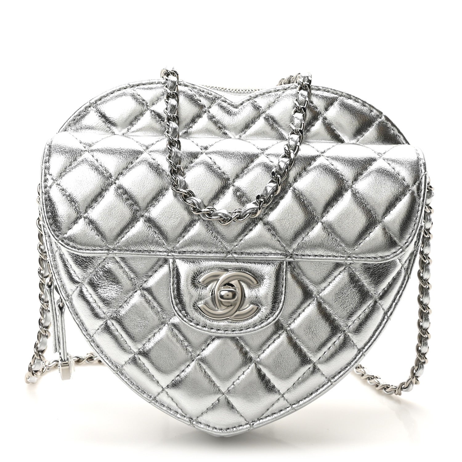 Chanel Metallic Lambskin Quilted CC In Love Heart Bag Silver 1 of 10