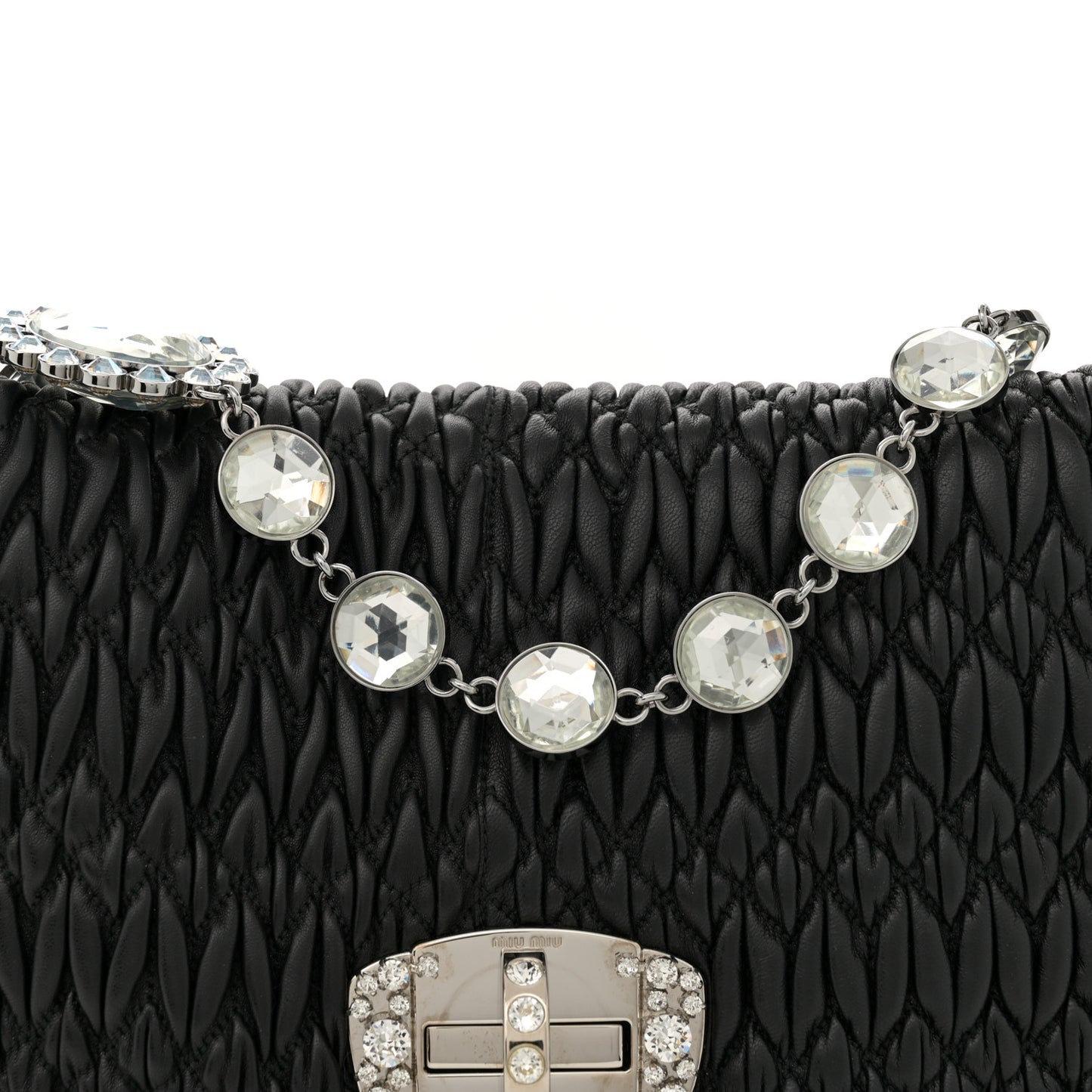 Nappa Matelasse Crystal Flap Clutch Black