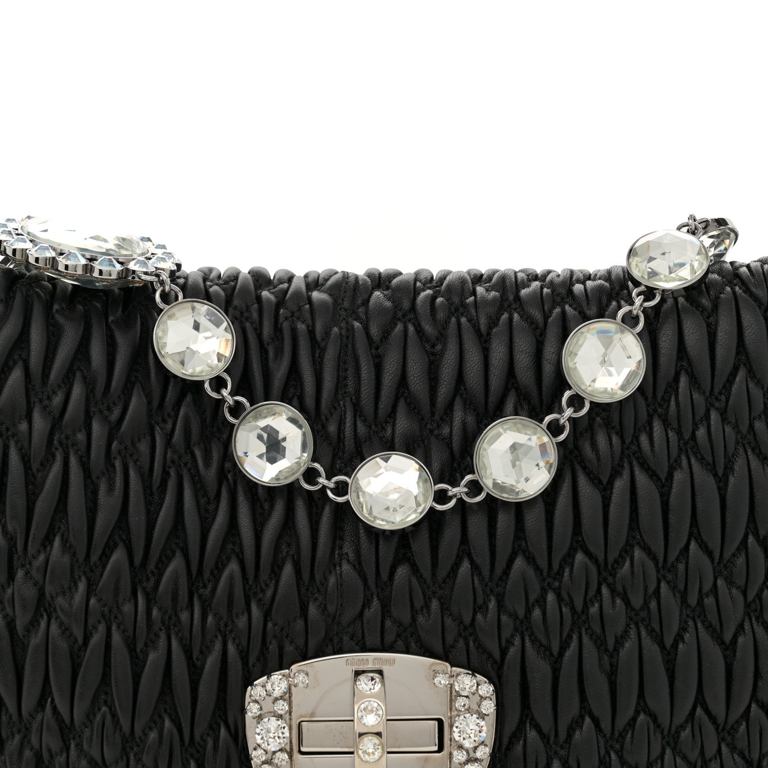 Miu Miu Nappa Matelasse Crystal Flap Clutch Black 7 of 12