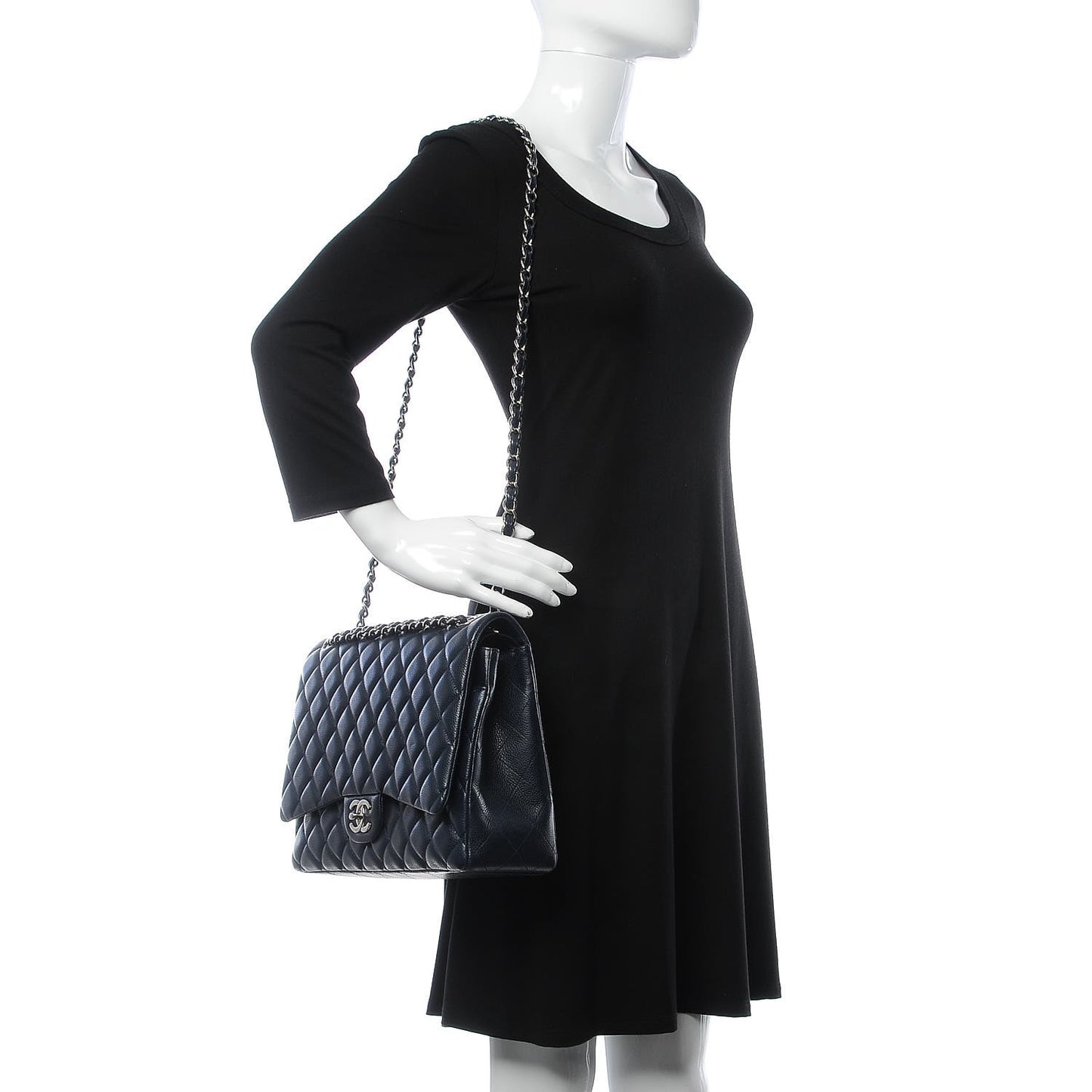 Caviar Quilted Maxi Double Flap Navy Blue
