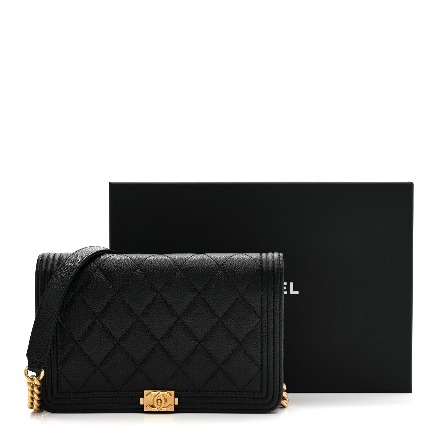 Chanel Caviar Quilted Boy Wallet On Chain WOC Black 12 of 12