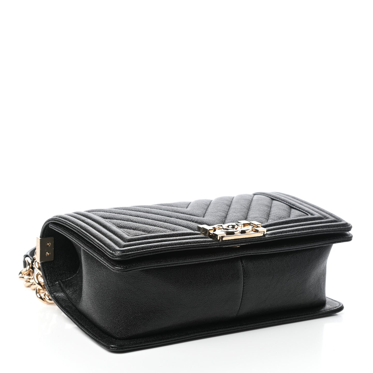 Caviar Chevron Quilted Medium Boy Flap Black