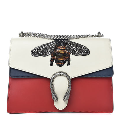 Gucci Calfskin Bee Embroidered Medium Dionysus Shoulder Bag White Blue Hibiscus Red 1 of 13